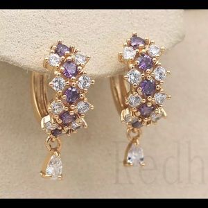 18K Gold Hollow Flower Cross Amethyst earrings